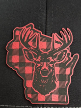 Load image into Gallery viewer, Red Plaid Deer Wisconsin Hat (left side placement)