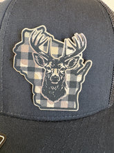 Load image into Gallery viewer, Black Plaid Deer Wisconsin Hat (left side placement)