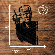 Load image into Gallery viewer, Peek-A-Boo President Trump Flipping The Bird Metal Sign - Tree or Post Mountable Decor (Copy)
