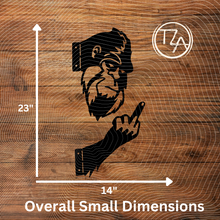 Load image into Gallery viewer, Peek-A-Boo Bigfoot Flipping the Bird Metal Sign - Sasquatch Tree or Post Mountable Decor