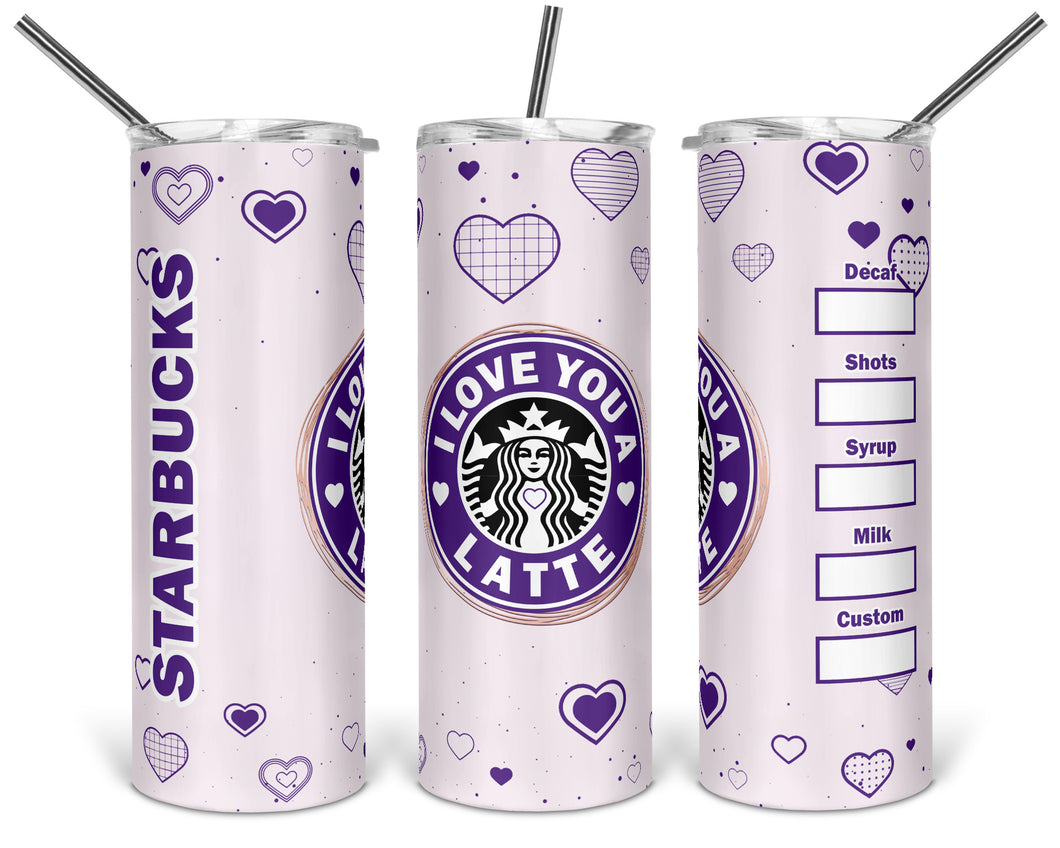 Starbucks Purple I Love You A Latte 20oz Insulated Tumbler