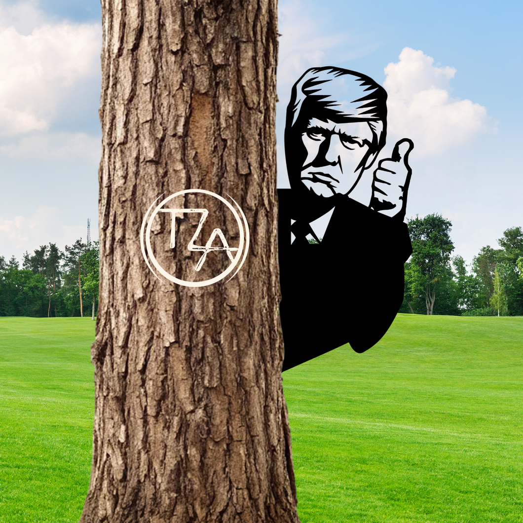 Peek-A-Boo President Trump Thumbs Up Metal Sign - Tree or Post Mountable Decor (Copy) (Copy)