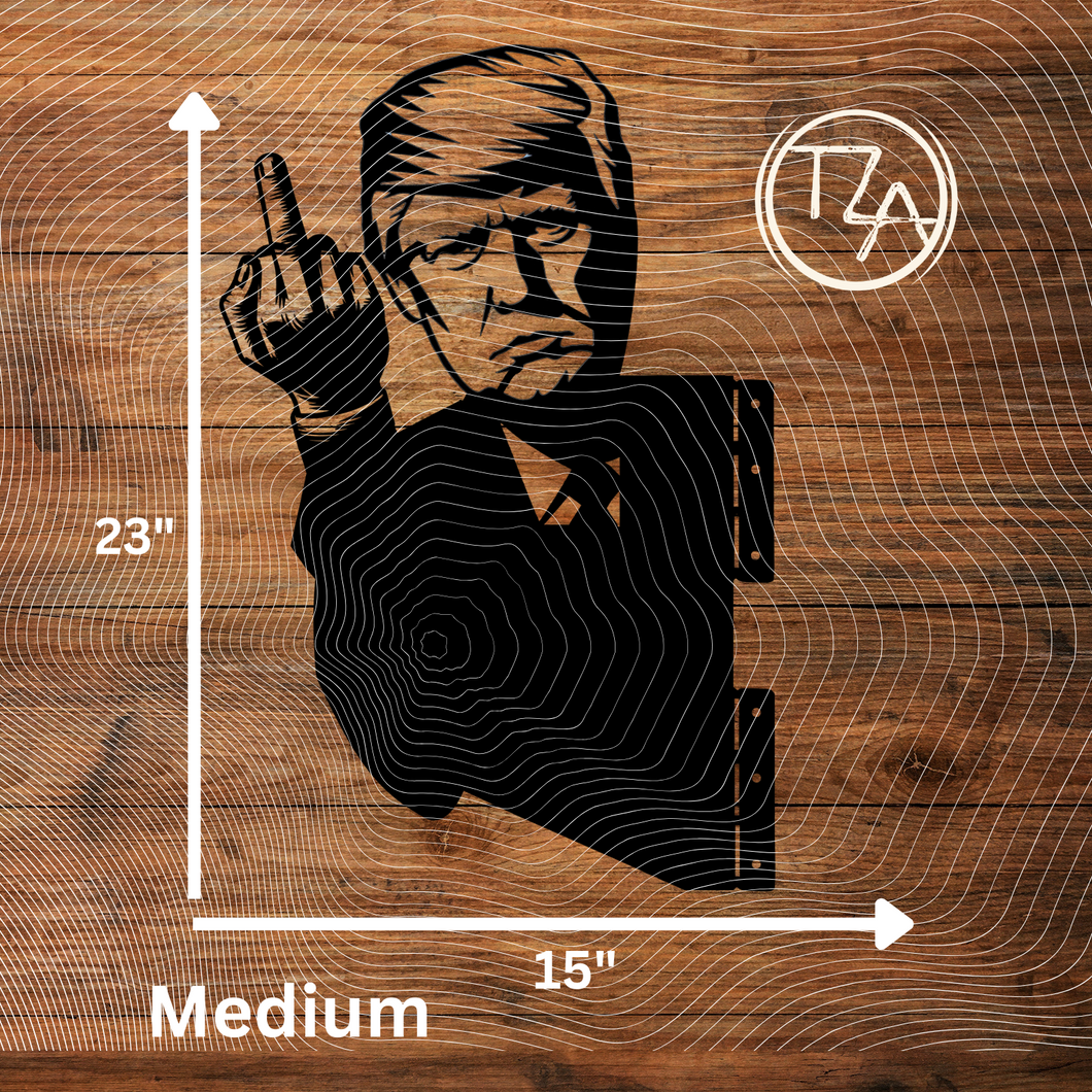 Peek-A-Boo President Trump Flipping The Bird Metal Sign - Tree or Post Mountable Decor (Copy)