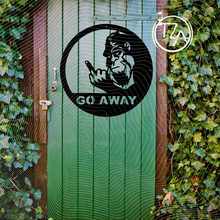 Load image into Gallery viewer, Bigfoot Flipping the Bird &quot;Go Away&quot; Metal Sign - Sasquatch Mountable Decor
