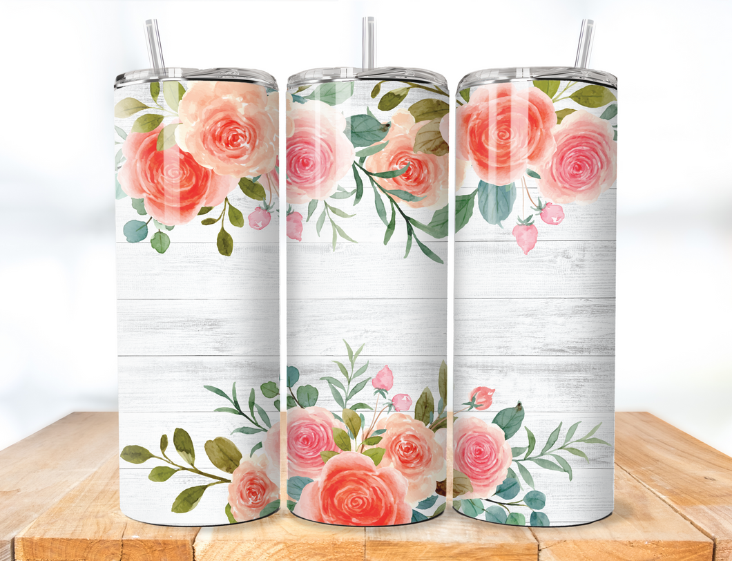 Woodgrain and Flowers 20oz Insulated Tumbler