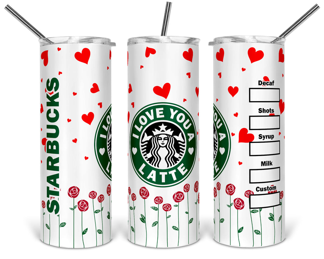 Starbucks I Love You A Latte Rose Flowers 20oz Insulated Tumbler