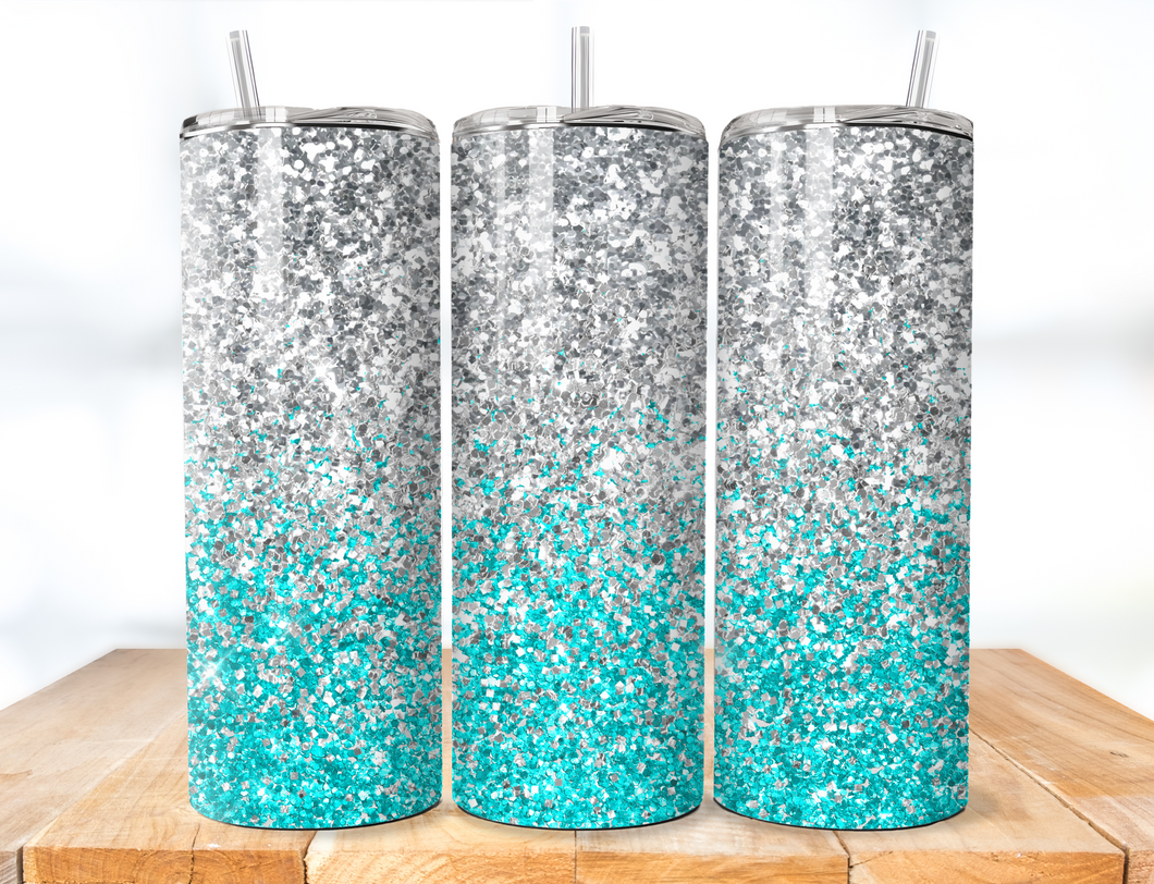 Teal and Silver Sparkle  20oz Insulated Tumbler