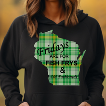 Load image into Gallery viewer, Friday&#39;s Are For Old Fashioneds and Fish Frys Vibrant Plaid Hooded Sweatshirt
