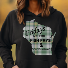 Load image into Gallery viewer, Friday&#39;s Are For Old Fashioneds and Fish Frys Light Plaid Hooded Sweatshirt
