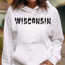 Load image into Gallery viewer, Black Letters &quot;Wisconsin&quot; Hooded Sweatshirt
