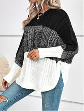 Load image into Gallery viewer, Color Block Drop Shoulder Cable Knit Sweater
