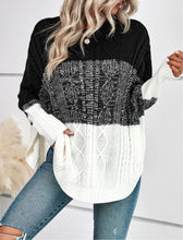 Load image into Gallery viewer, Color Block Drop Shoulder Cable Knit Sweater
