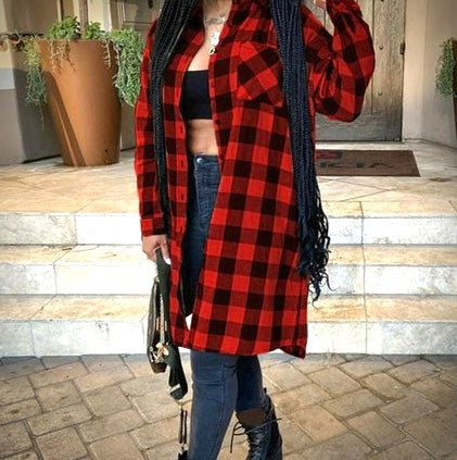 Button Design Plaid Trench Coat